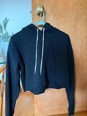 Black Cropped Hoodie with Drawstring